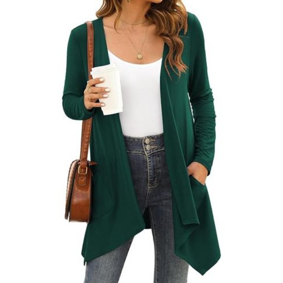 Womens Green Cardigan With Pockets Large Lightweight Sweater Fall Fashion Trends - Picture 1 of 4